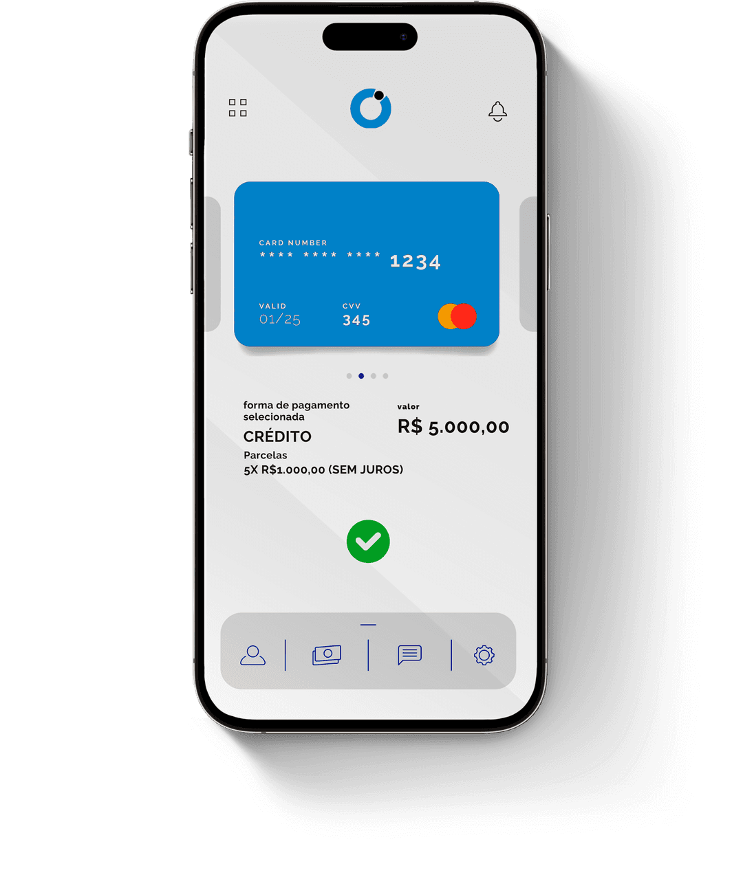 Interface de checkout transparente em dispositivo móvel